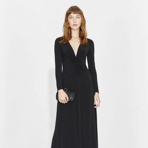 Halston Long Sleeve Black Maxi Dress